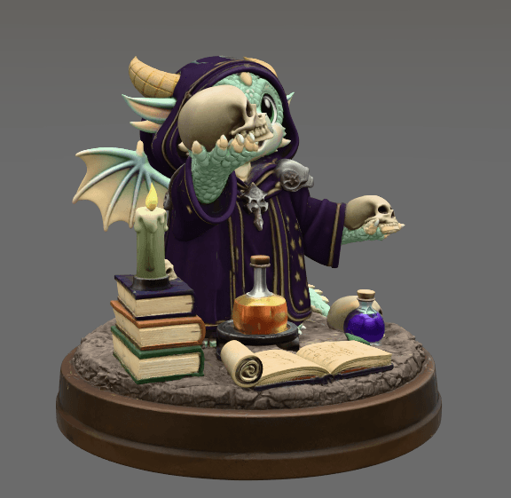 Cute Fantasy Mage Dragon STL File for 3D Printing 3d model