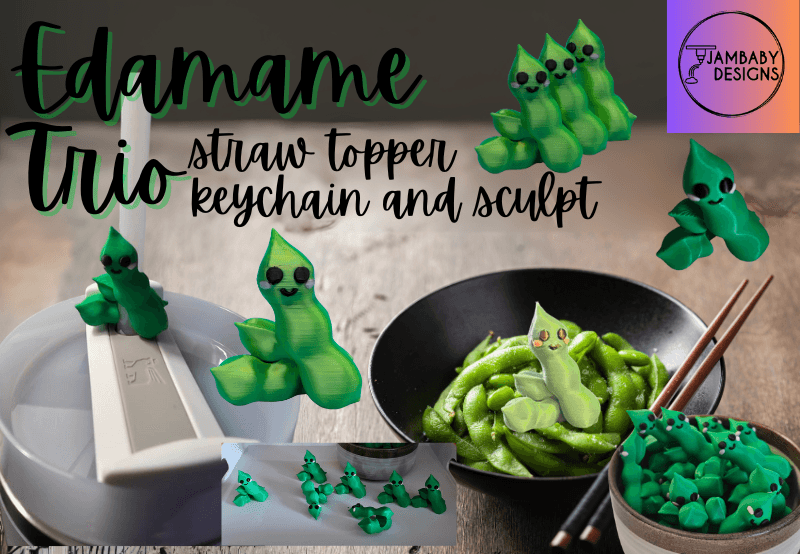 Edamame Trio-- Straw Topper, Keychain and Sculpt 3d model