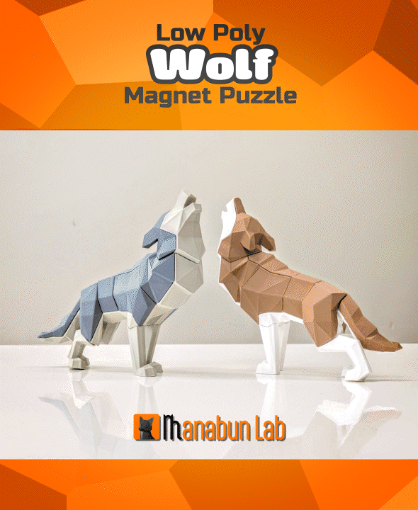 Low Poly Wolf Magnet Puzzle (No supports, no AMS) 3d model