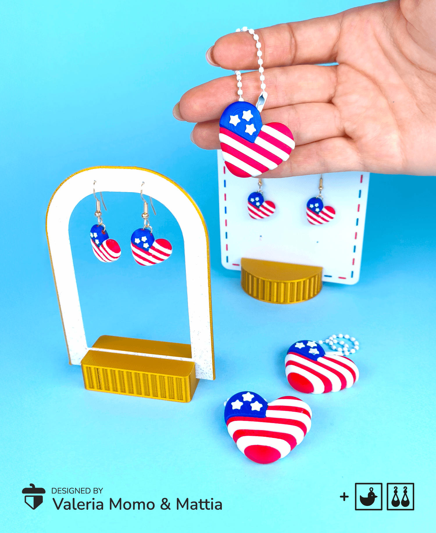 USA Heart Keychain Earrings β 4th of July Edition 3d model
