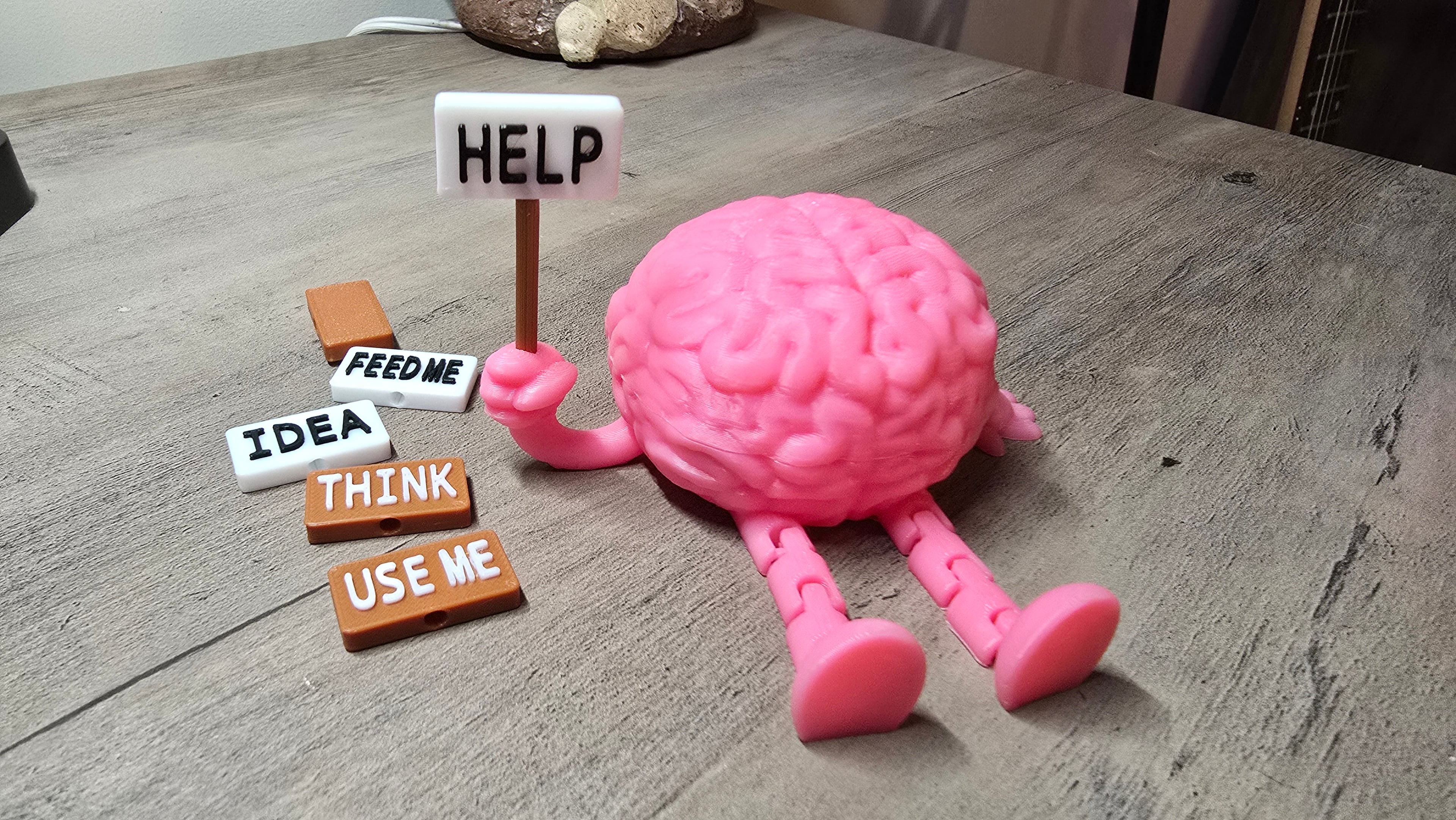 Cute Articulated Brain Box with Interchangeable Signs 3d model