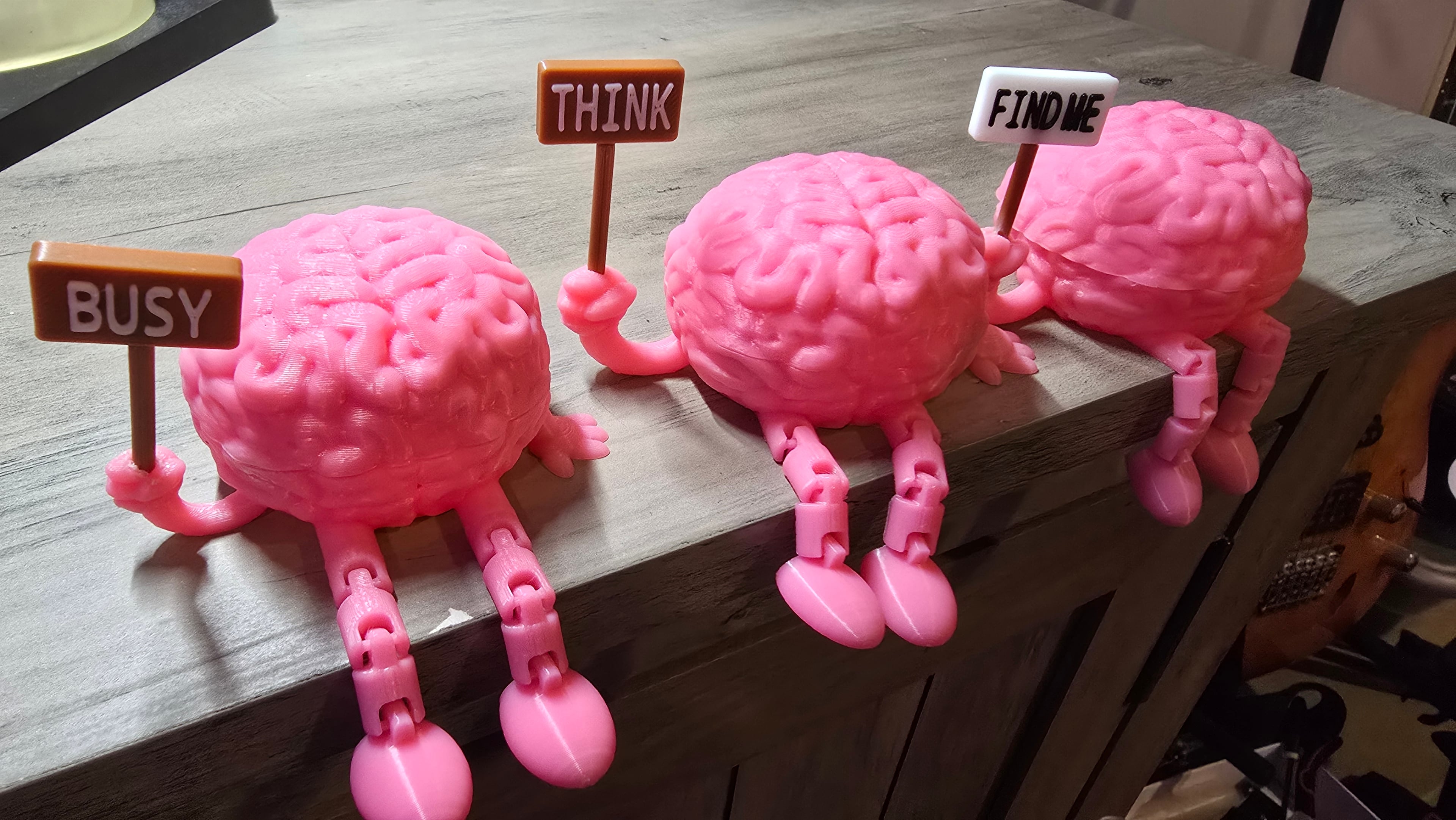 Cute Articulated Brain Box with Interchangeable Signs 3d model