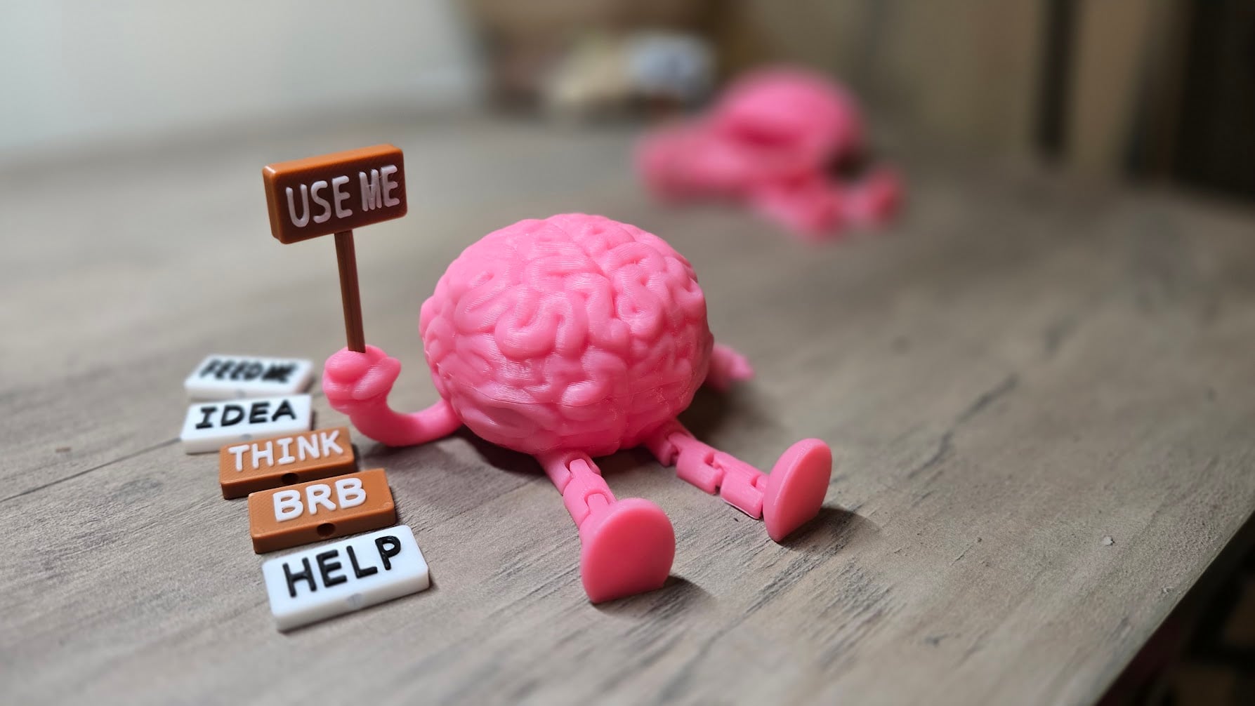 Cute Articulated Brain Box with Interchangeable Signs 3d model