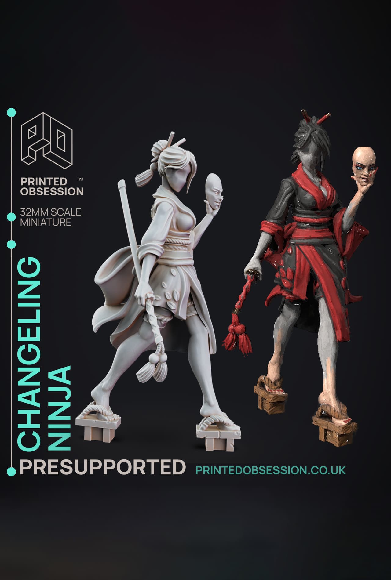 Changelin Ninja - Mimics Vs Ninjas - PRESUPPORTED - Illustrated and Stats - 32mm scale 3d model