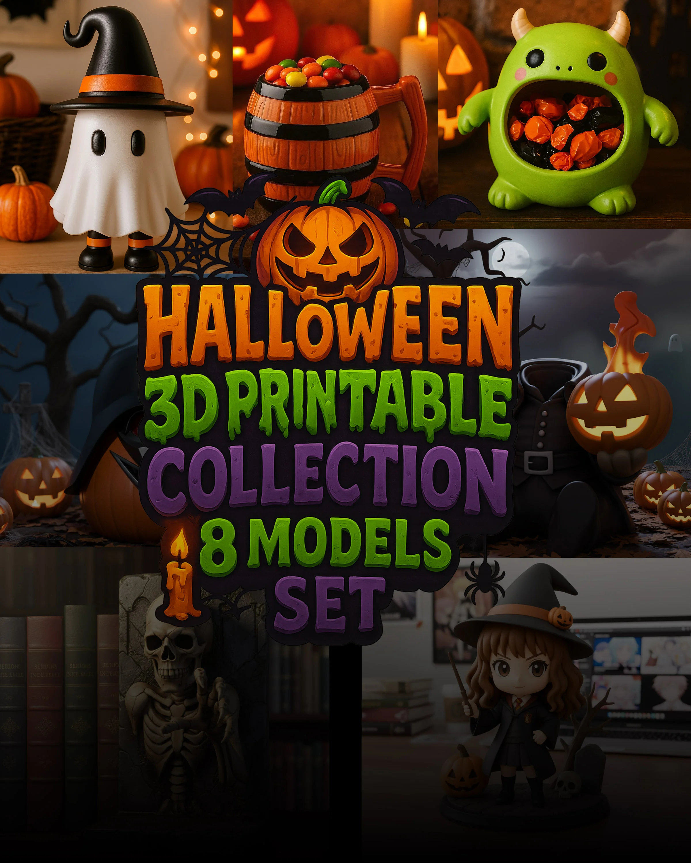 Halloween 3D Printable Collection – 8 Models Set V2 3d model