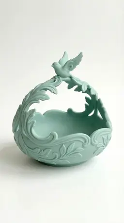 Elegant Bird Scroll Decorative Bowl STL | Vintage Inspired Centerpiece Basket | Ornate Home & Kitche 3d model