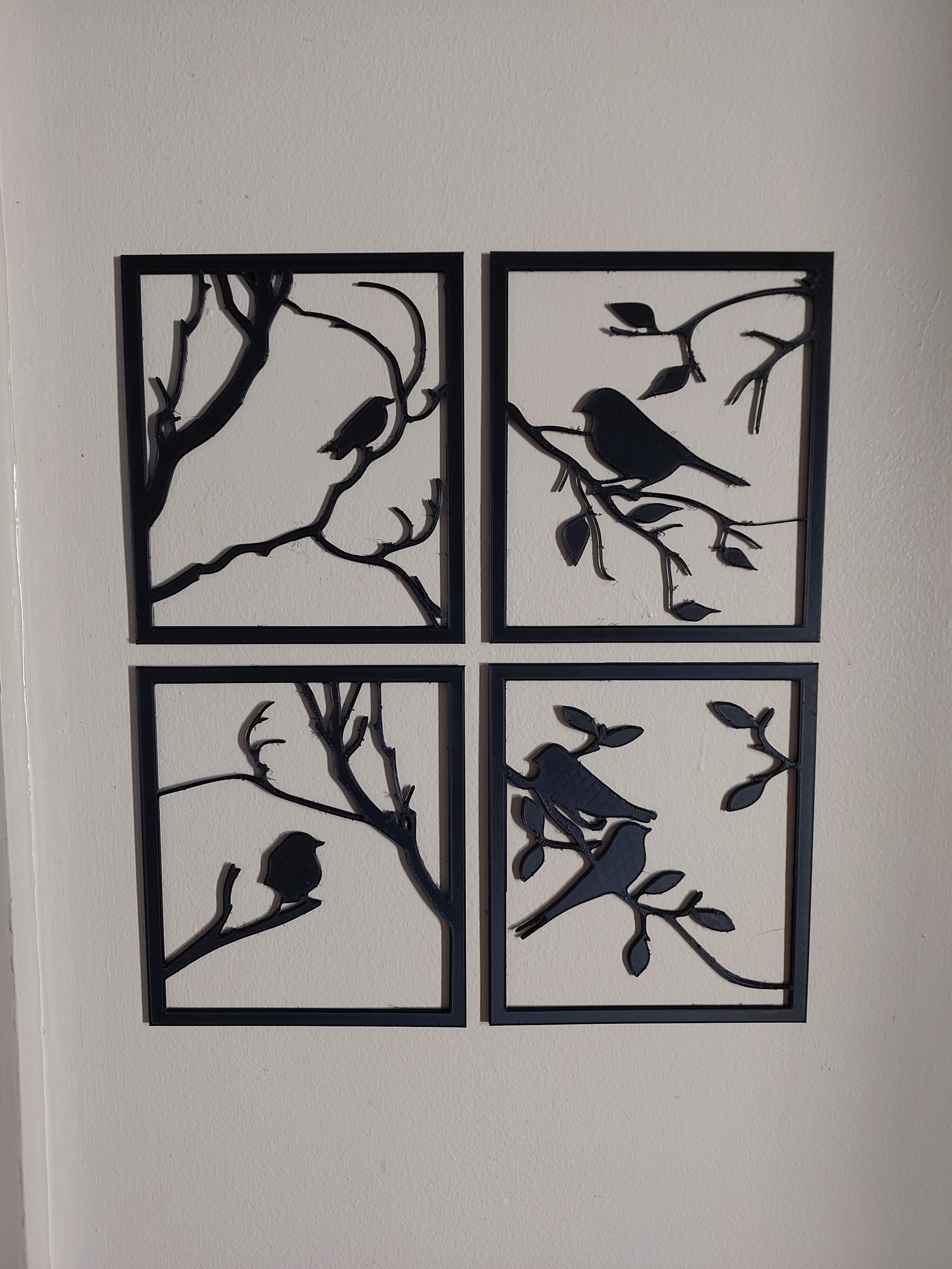 Birds on branches, 4 Piece wall art 3d model