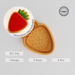 Strawberry Cookie Cutter & Stamp Set, 6 Piece, Organic Fruit Design, S/M/L Sizes, Perfect for Cookies & Fondant PRODUCT_1070 3d model