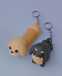 Kawaii Springy Flexi Dachshund Dog Toy Keychain(Multicolor) 3d model