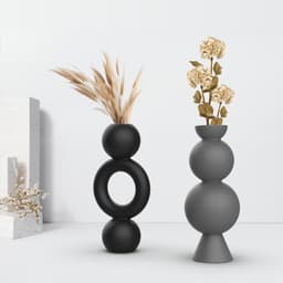 Minimalist Circular Vase Set, 2 pcs. Vases Bundle, Nordic Style Vases, Boho - Rustic Decor 3d model