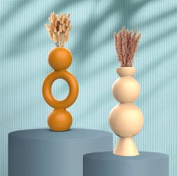 Minimalist Circular Vase Set, 2 pcs. Vases Bundle, Nordic Style Vases, Boho - Rustic Decor 3d model