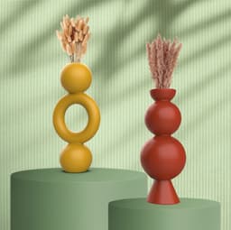 Minimalist Circular Vase Set, 2 pcs. Vases Bundle, Nordic Style Vases, Boho - Rustic Decor 3d model