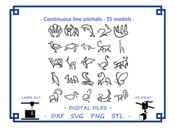 Continuous line animals - 25 models 3d model