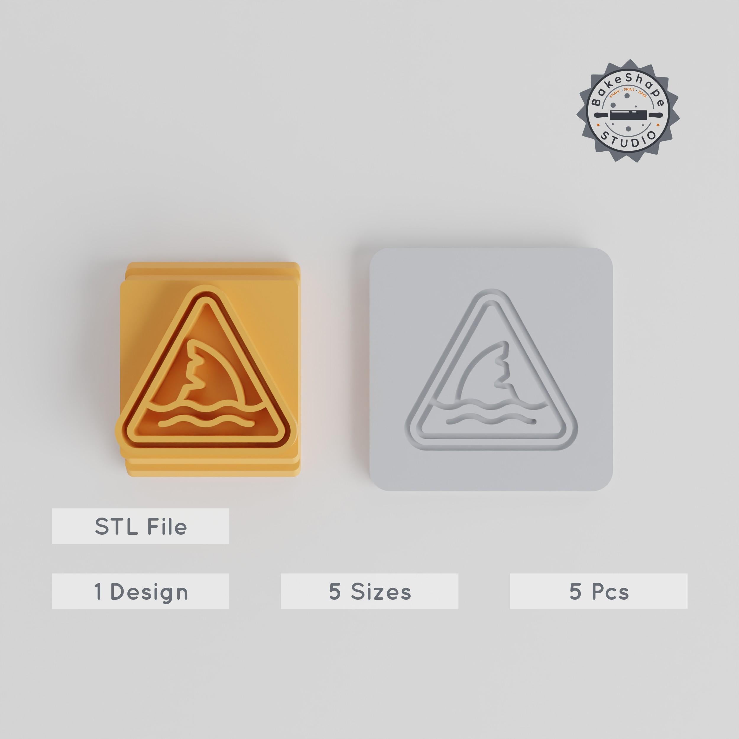 Shark Warning Stamp Tile Set, 5 Sizes, Perfect for Clay, Cookies & Fondant, Ocean Theme 3D Print STL PRODUCT_1816 3d model