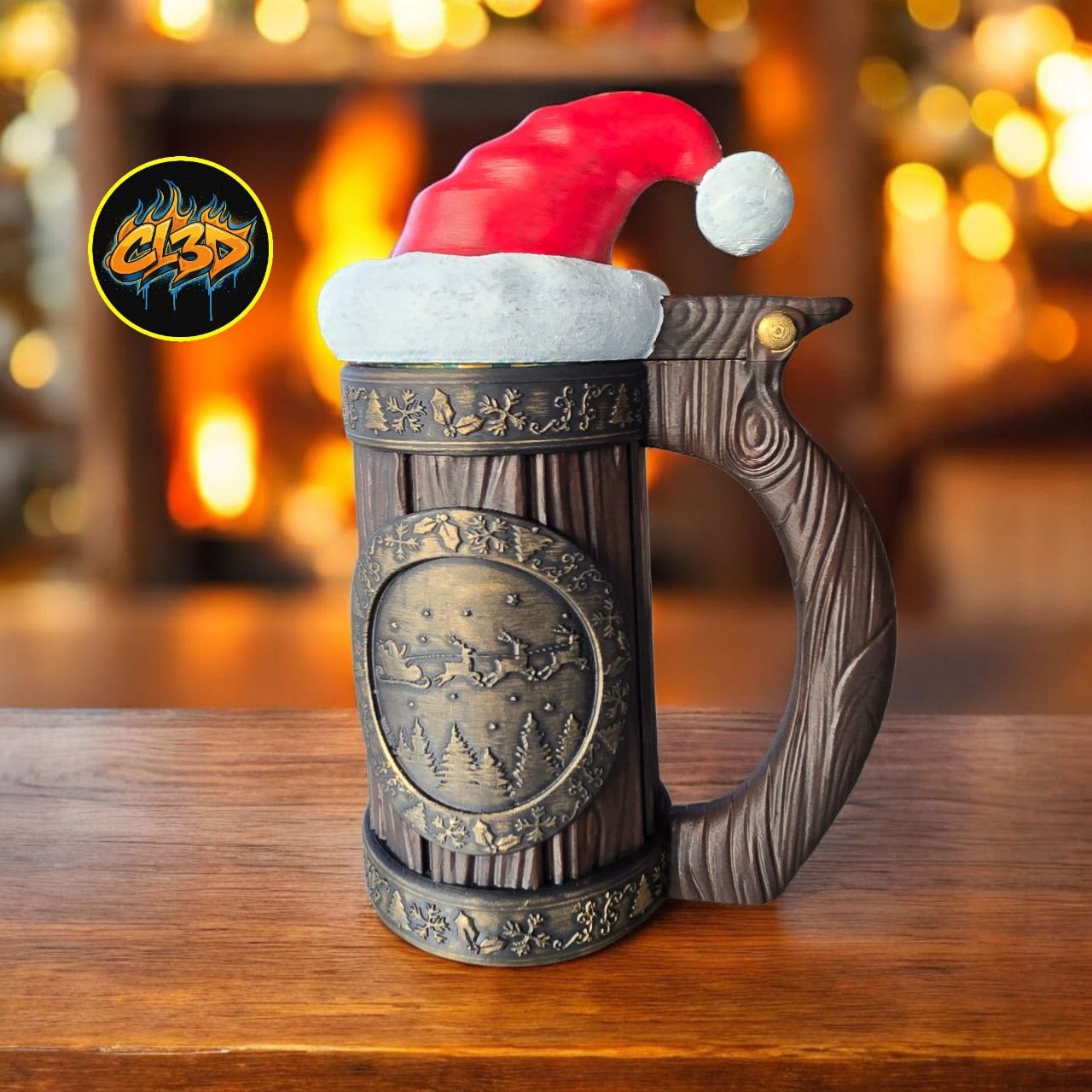 Christmas Stein with Santa Cap Cover 3d model