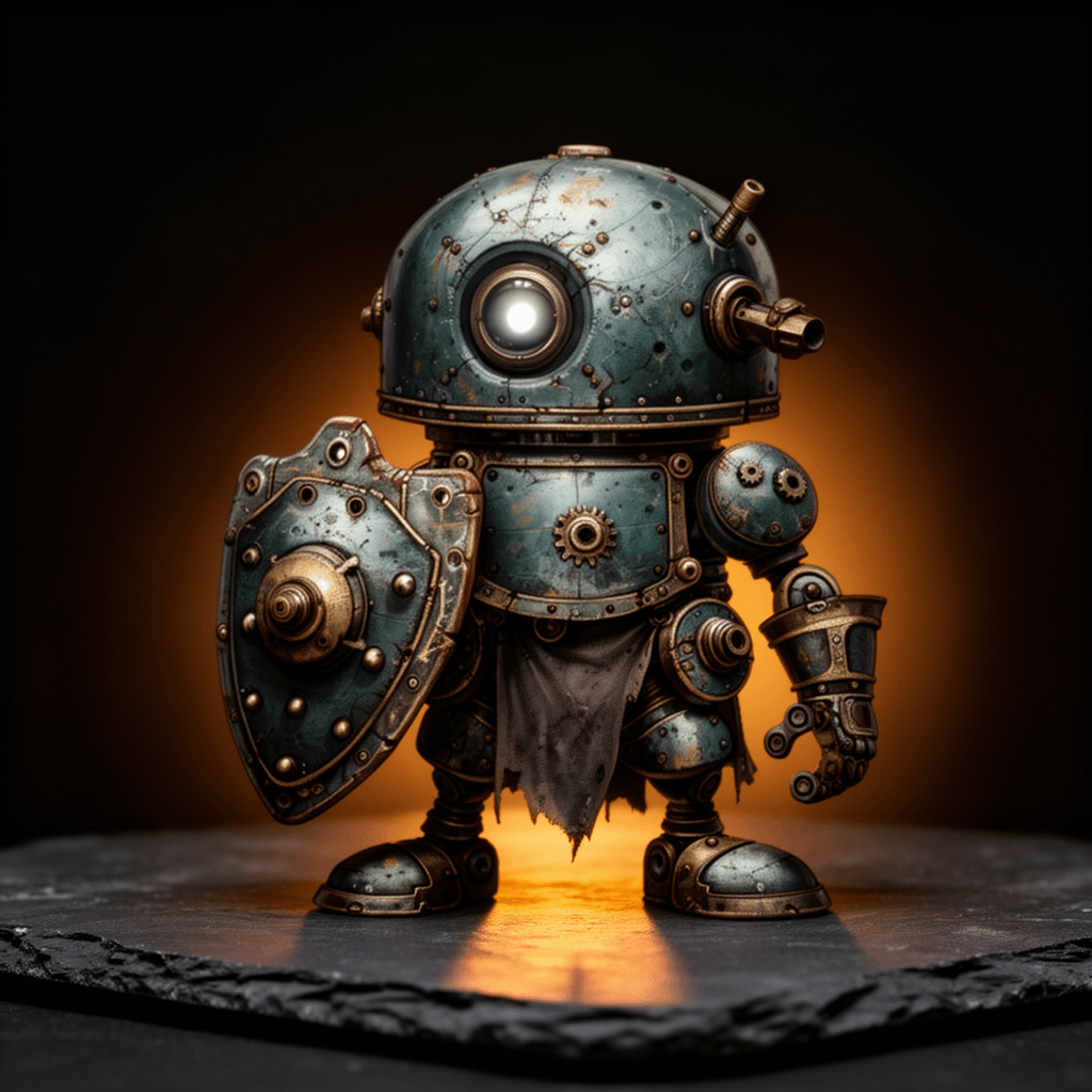 FREE Steampunk Robot Figurine | Weathered Teal Mech Warrior Collectible | Fantasy Desk Decor 3d model