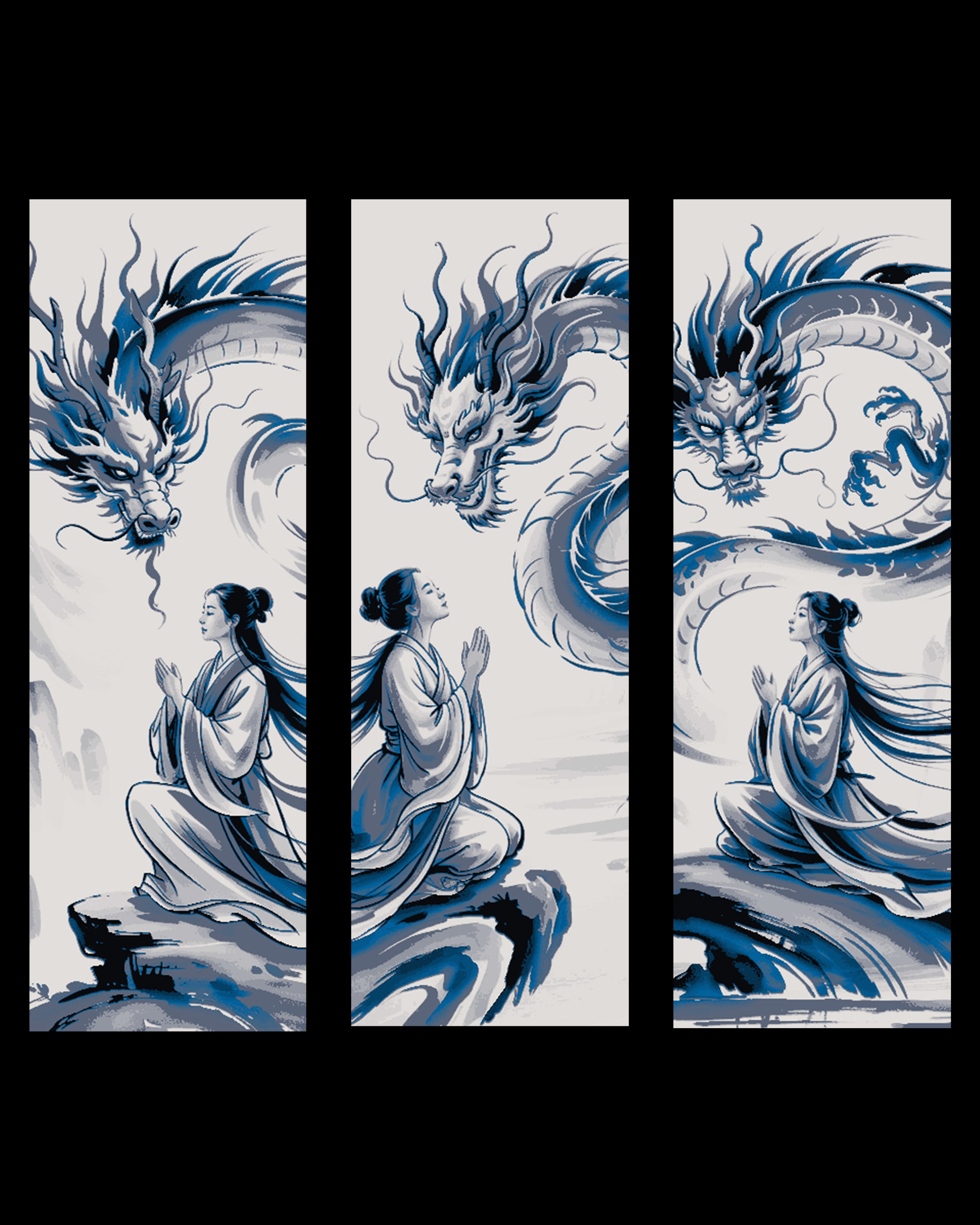 Chinese depiction of a maiden and her guardian dragon - set of bookmarks 3d model