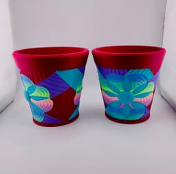 Carved Patchwork 8 Petal Pot 3d model