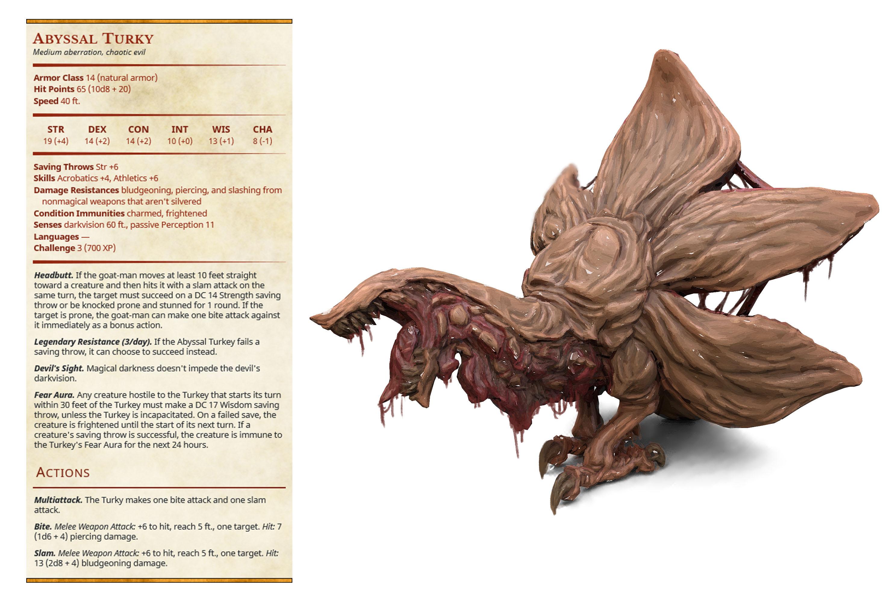 Abyssal Turky - Elemental Familars - PRESUPPORTED - Illustrated and Stats - 32mm scale			 3d model