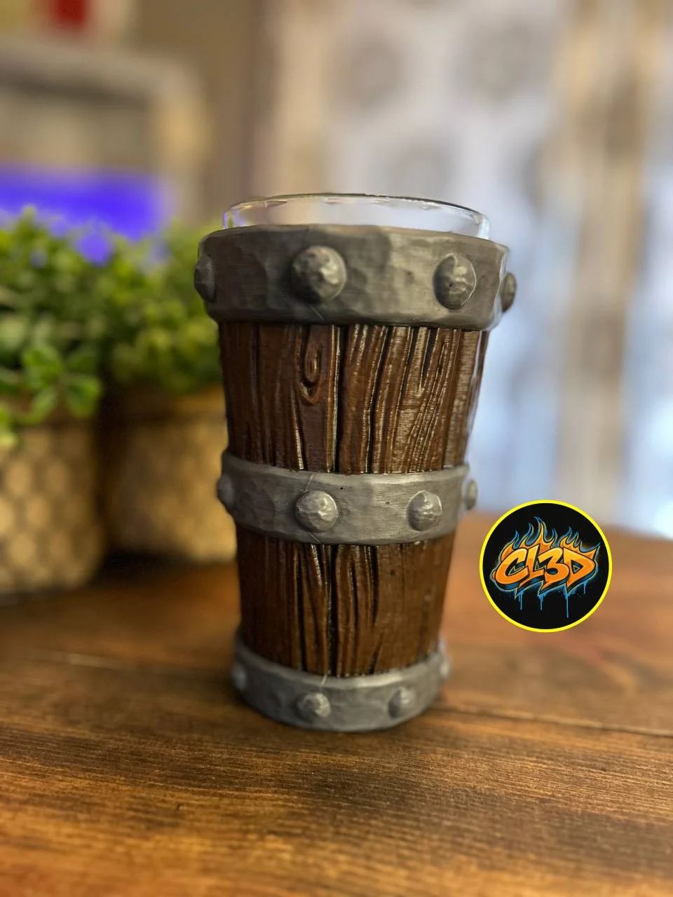 Pint Glass Koozie - Wood with Riveted Bands 3d model