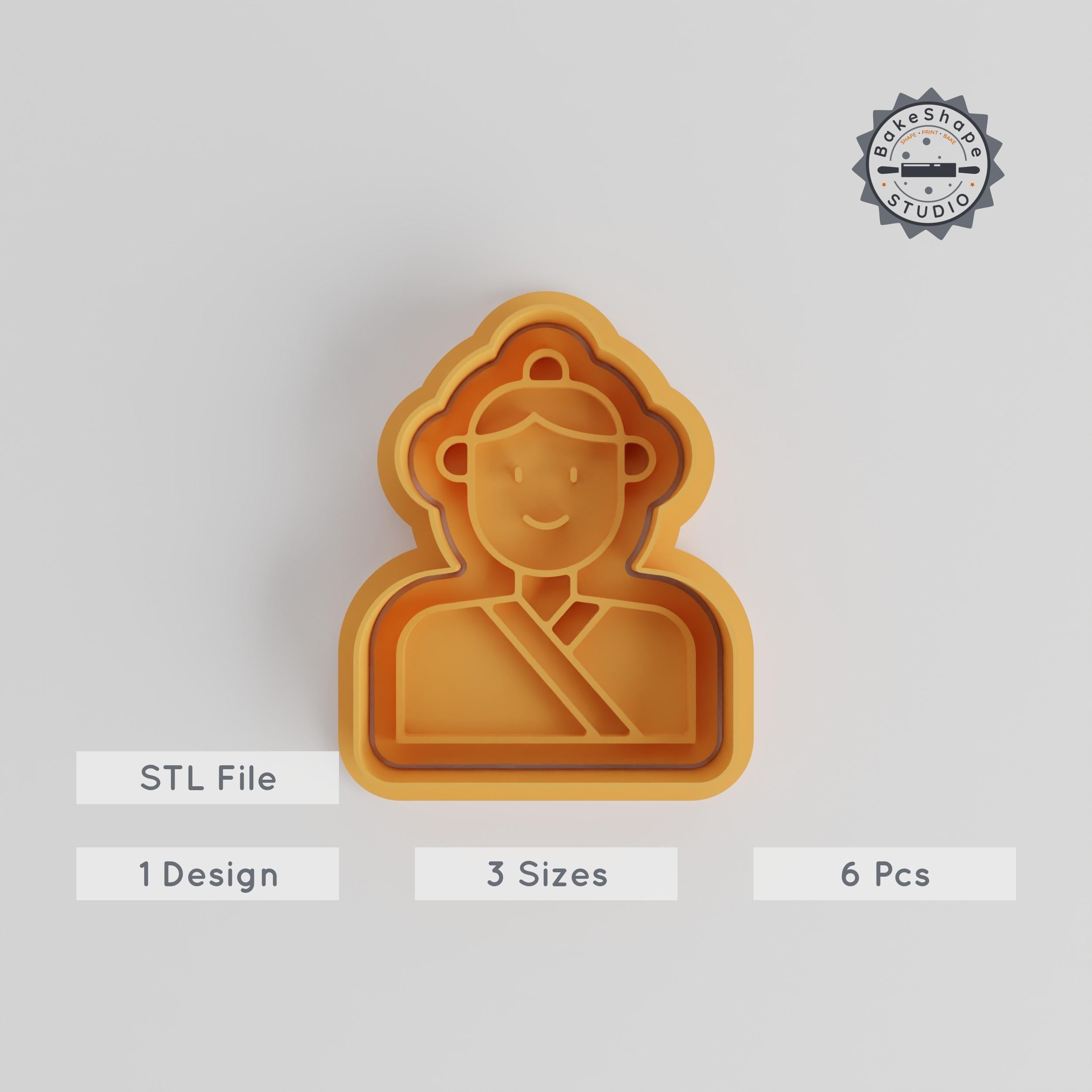Qu Yuan Shape Cutter & Stamp Set, Perfect for Cookies & Fondant, Includes S/M/L Sizes, 6-Piece Chinese Poet Design PRODUCT_4497 3d model
