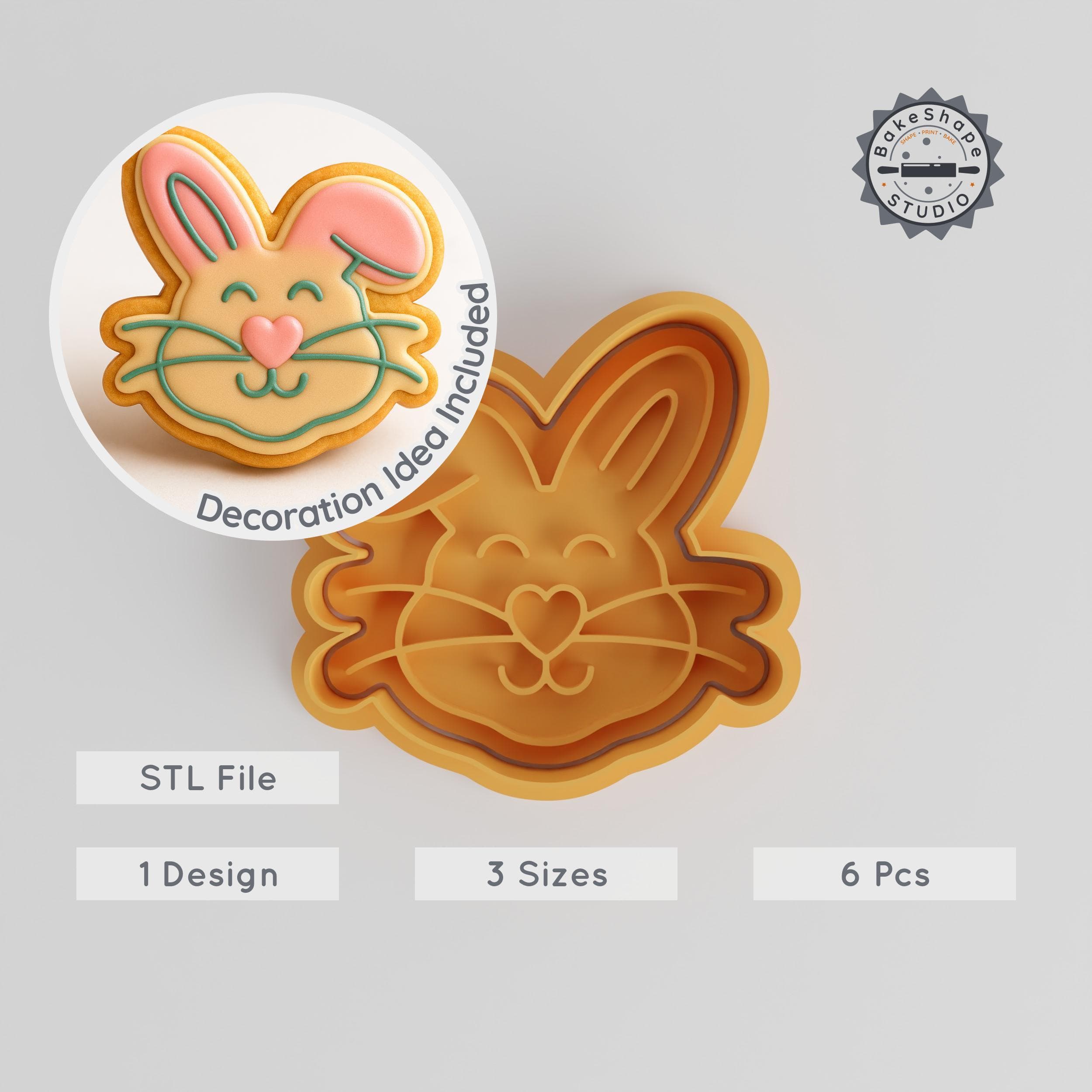 Easter Bunny Cookie Cutter & Stamp Set, 6 Piece, Spring Rabbit, Festive Holiday Decoration, Fondant Shapes, S/M/L PRODUCT_462 3d model