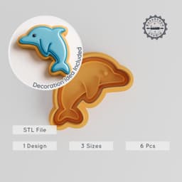 Dolphin Shape Cutter & Stamp Set, Ocean Creature Cookie/Fondant Tools, Animal Wildlife Design, 3 Sizes, 6-Piece Collection PRODUCT_2146 3d model