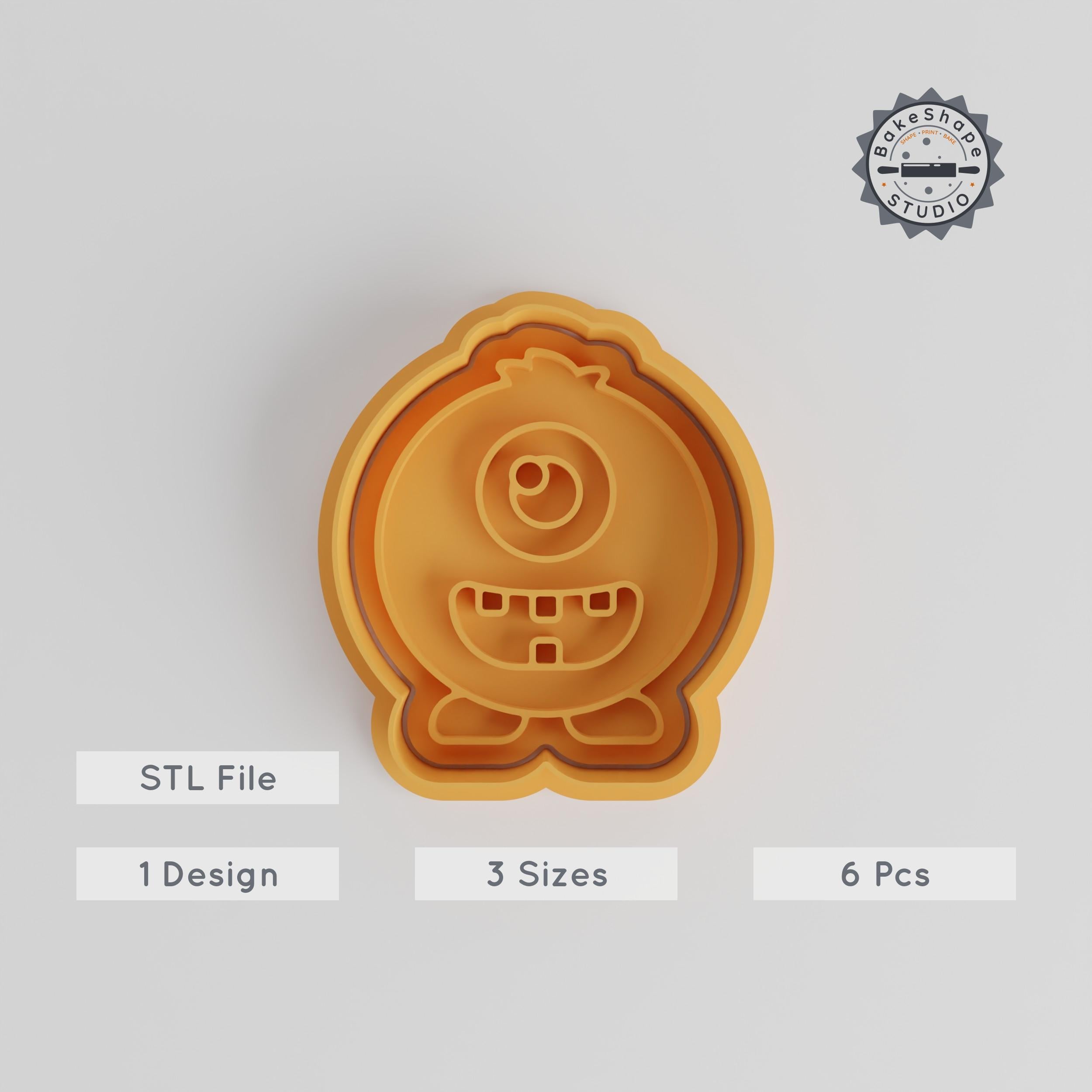 Oval Monster Shape Cutter & Stamp, Cartoon Alien, Cookie & Fondant, Set of 6, Includes 3 Sizes S/M/L PRODUCT_3041 3d model