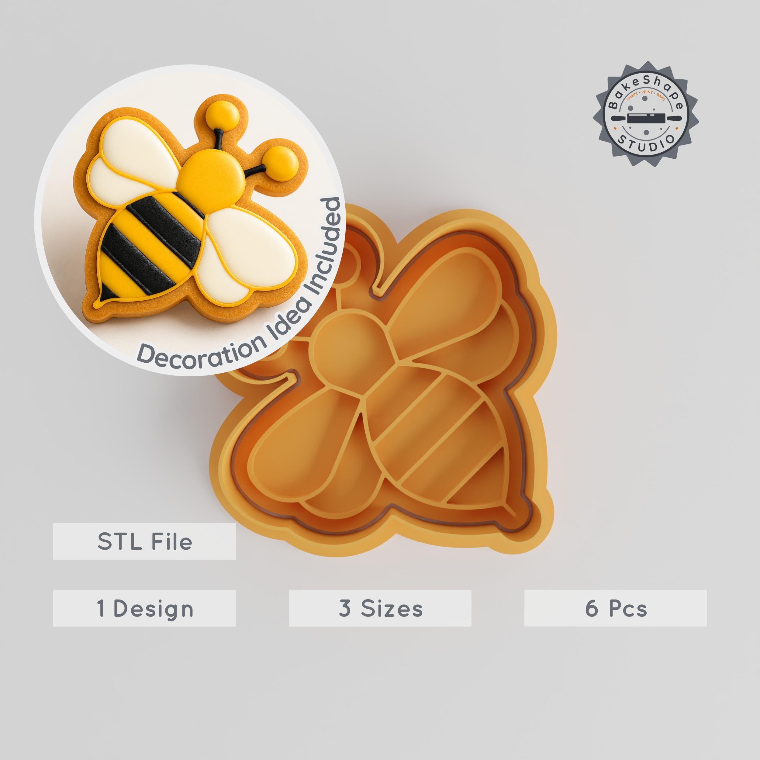 Bee Shape Cutter & Stamp Set, Perfect for Cookies & Fondant, 3 Sizes S/M/L, Honey & Farm Theme PRODUCT_89 3d model