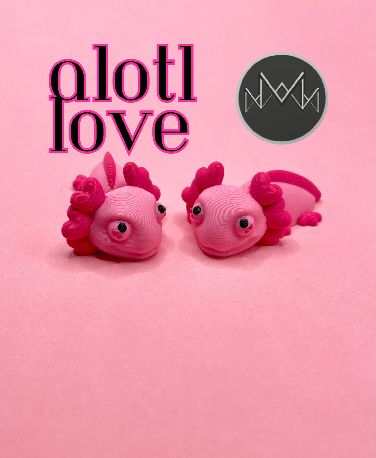 Alotl Love, Little Heart Axolotl - Articulated Snap-Flex Fidget Toy (Loose Joints) - Polymaker Pink Polylite PLA and Magenta Polymax - 3d model