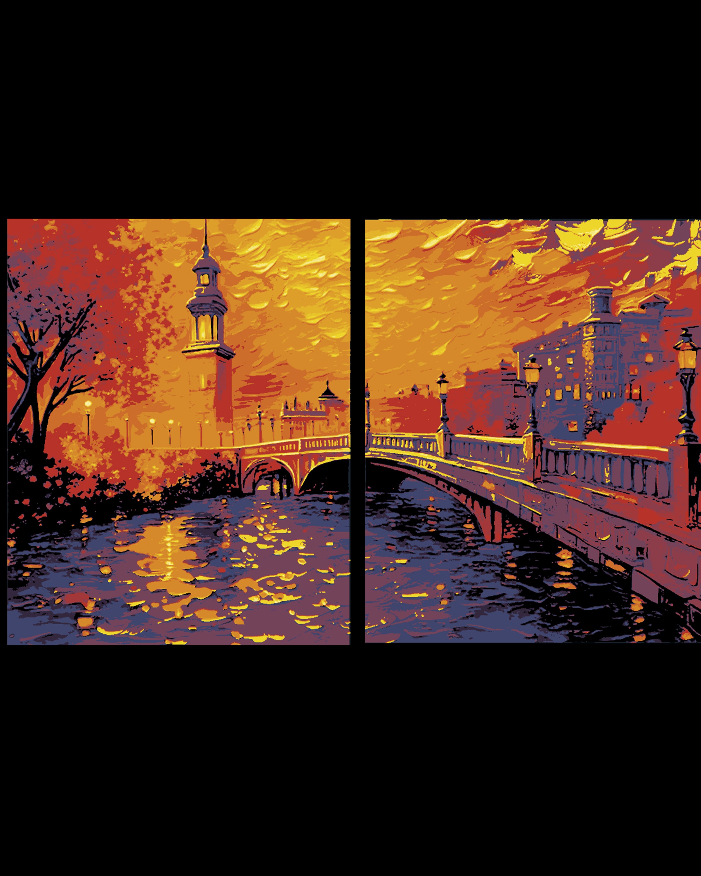 2 Pane Wall Art - The beauty of the riverside and buildings Oil Painting - Hueforge 3d model