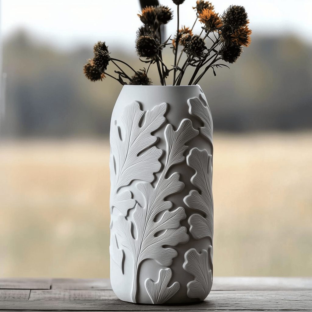 Forest Leaf Whispers – Elegant Vase with Intricate Leaf Patterns 3d model