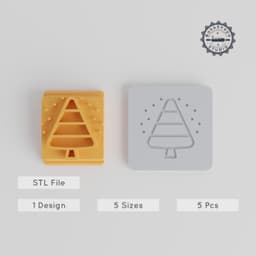 Pine Tree Stamp Tile Set, 5 Sizes 20-40mm, Evergreen Design for Clay, Cookies, Fondant & Soft Materials PRODUCT_4715 3d model