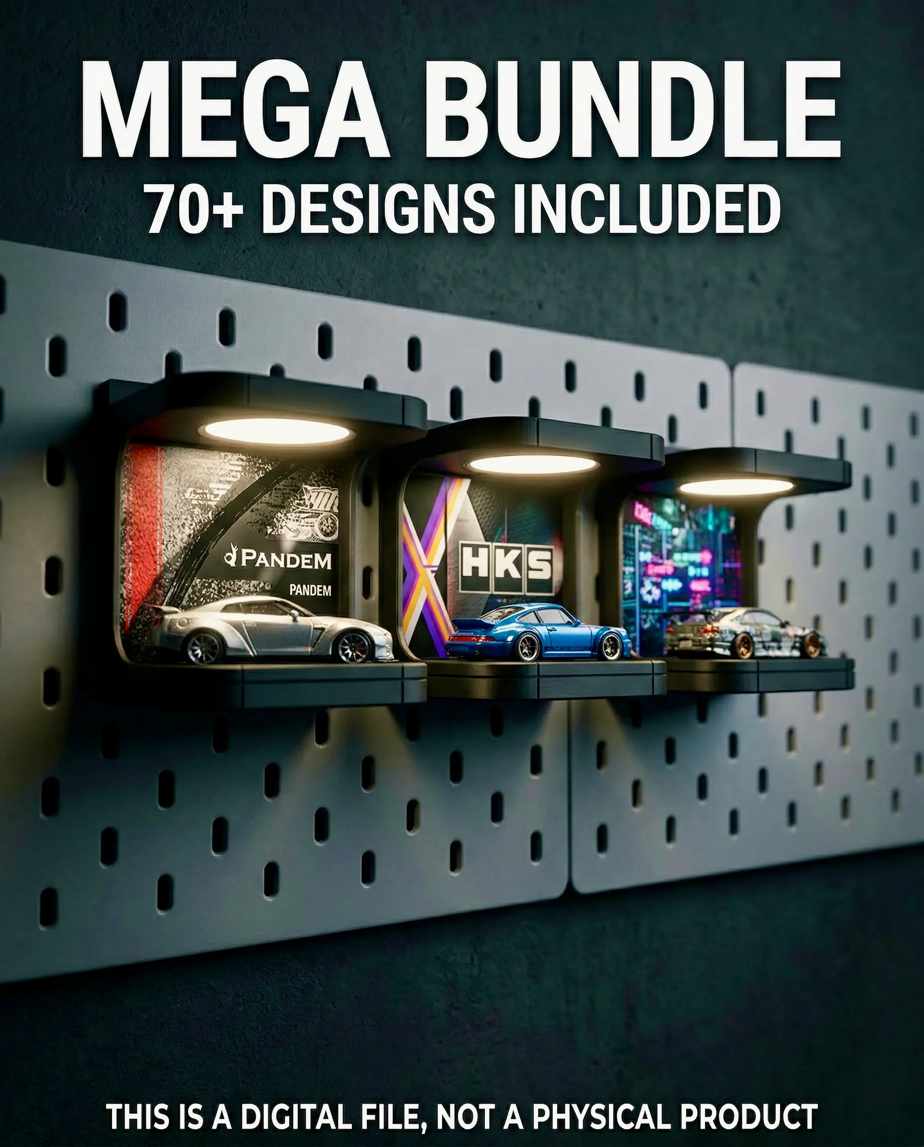 PREMIUM 1/64 Diecast Display Stand for IKEA Skadis | Modular, LED-Ready + 70 Backgrounds! 3d model