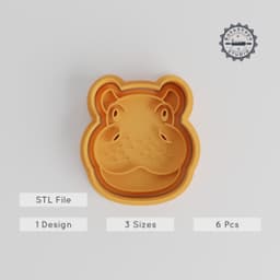 Hippo Shape Cutter & Stamp Set, Cookie & Fondant Decorating, Animal Cute Collection, Wildlife Mammal Design, 3 Sizes, 6 Pieces PRODUCT_5561 3d model