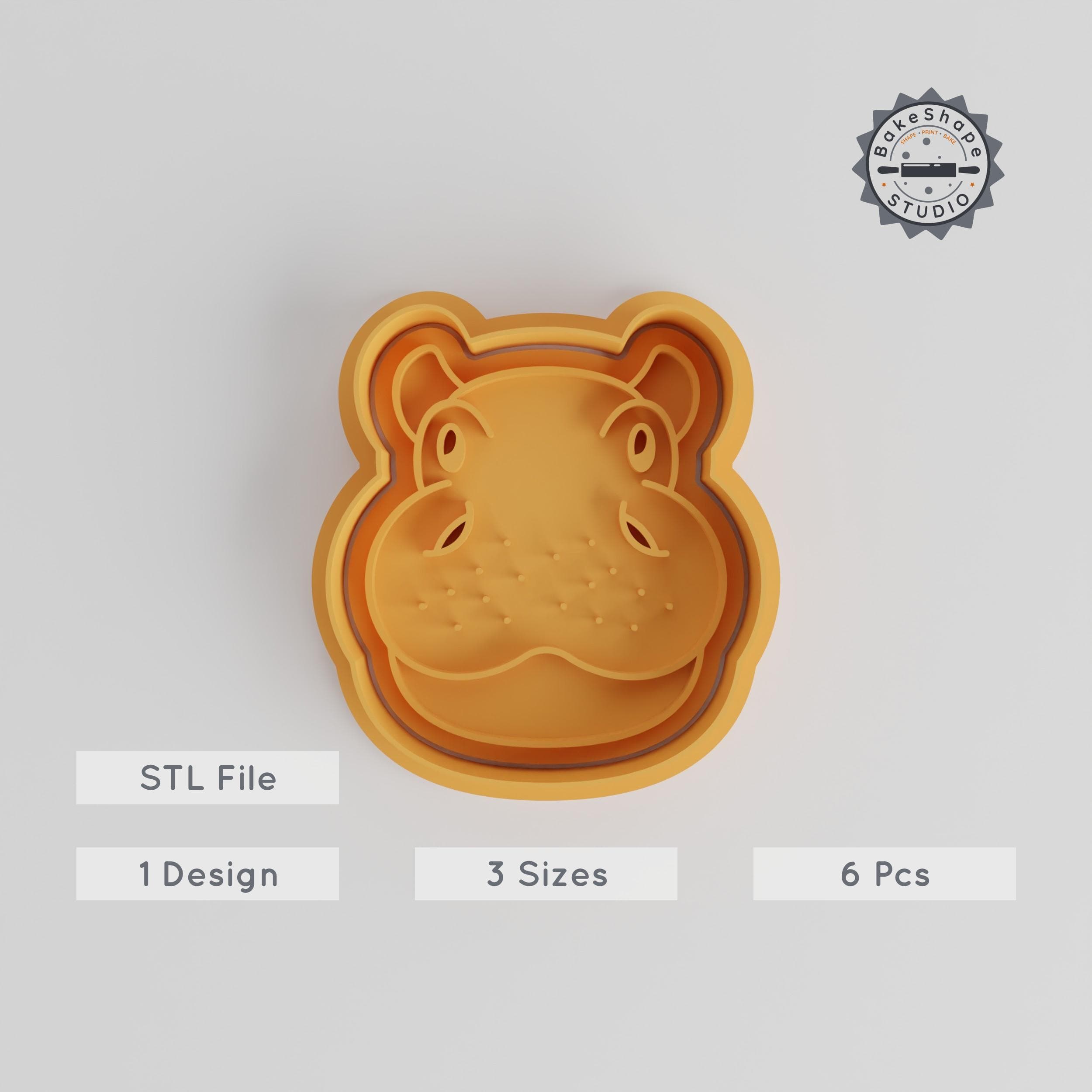 Hippo Shape Cutter & Stamp Set, Cookie & Fondant Decorating, Animal Cute Collection, Wildlife Mammal Design, 3 Sizes, 6 Pieces PRODUCT_5561 3d model
