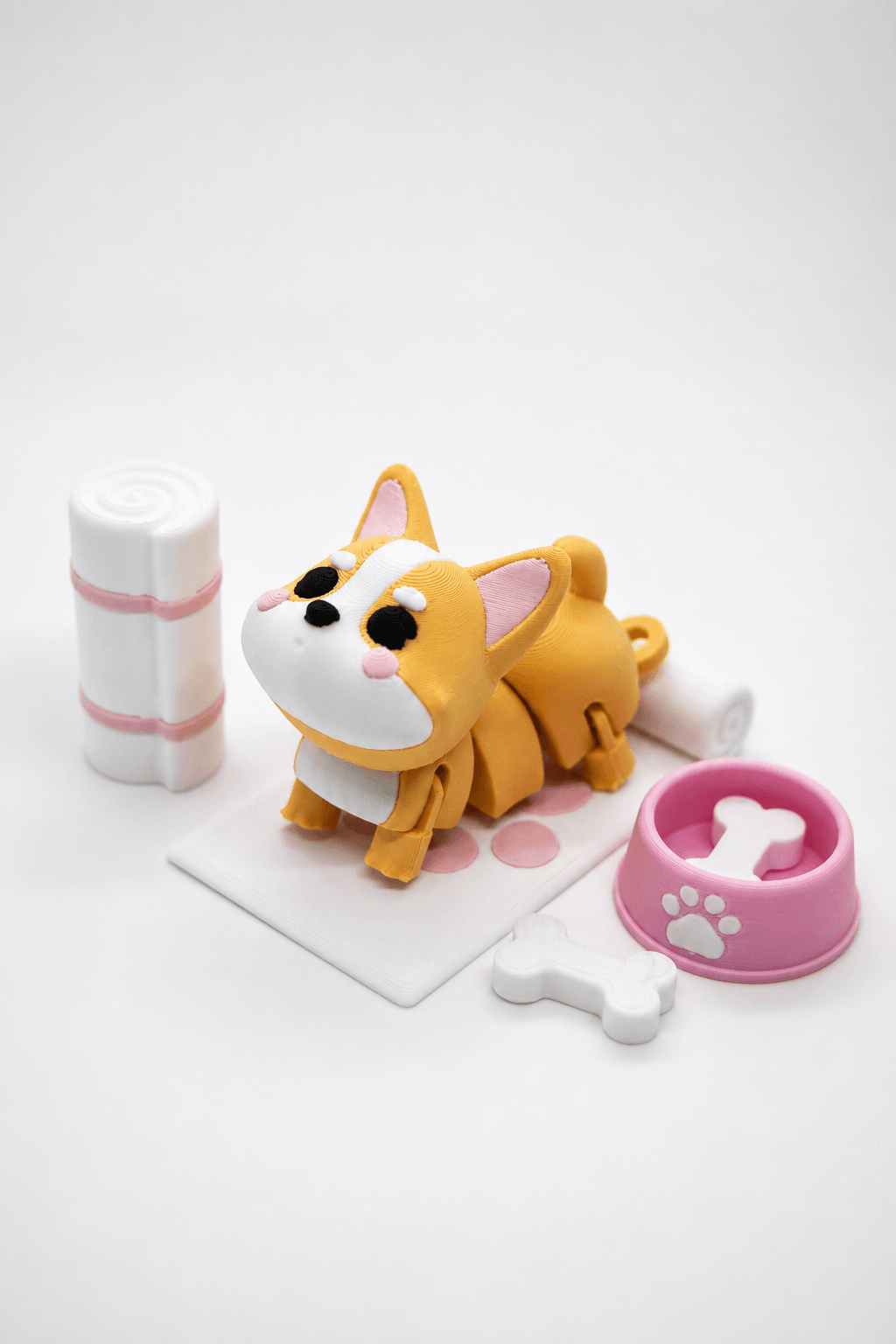 Kawaii Springy Flexi Corgi Dog Toy Keychain(Multicolor) 3d model