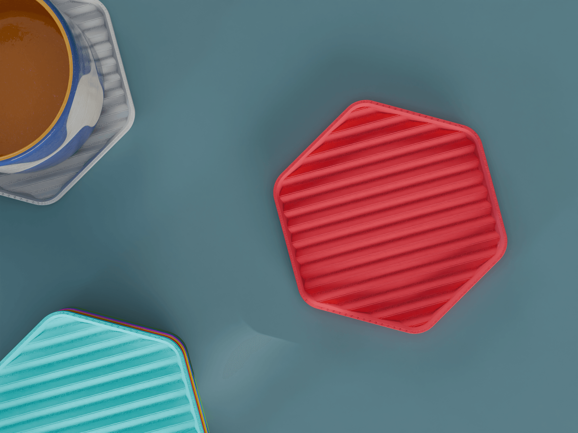 Stackable Wavy Hexagon Coaster Set 3D Print STL File | 3 Sizes 3d model