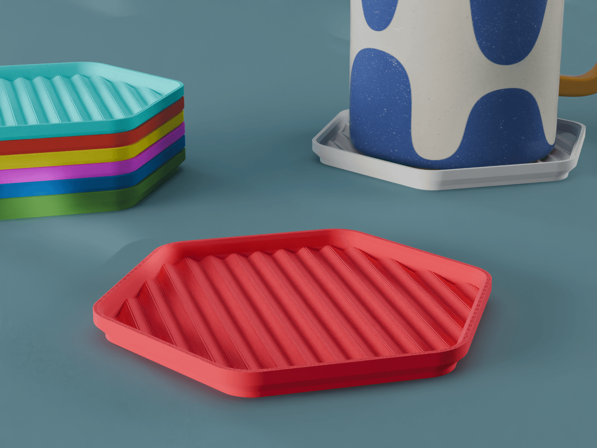 Stackable Wavy Hexagon Coaster Set 3D Print STL File | 3 Sizes 3d model
