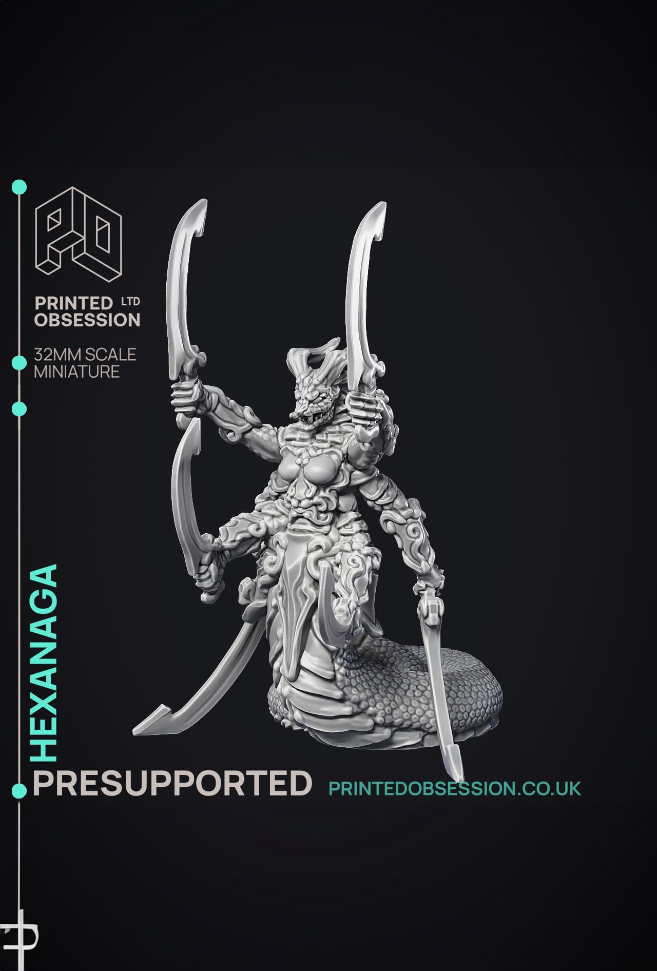 Hexanaga - Large Demon - PRESUPPORTED - Hell Hath No Fury - 32mm scale 3d model