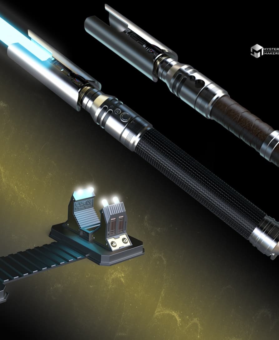 Cal Kestis functional lightsaber with stand 3d model