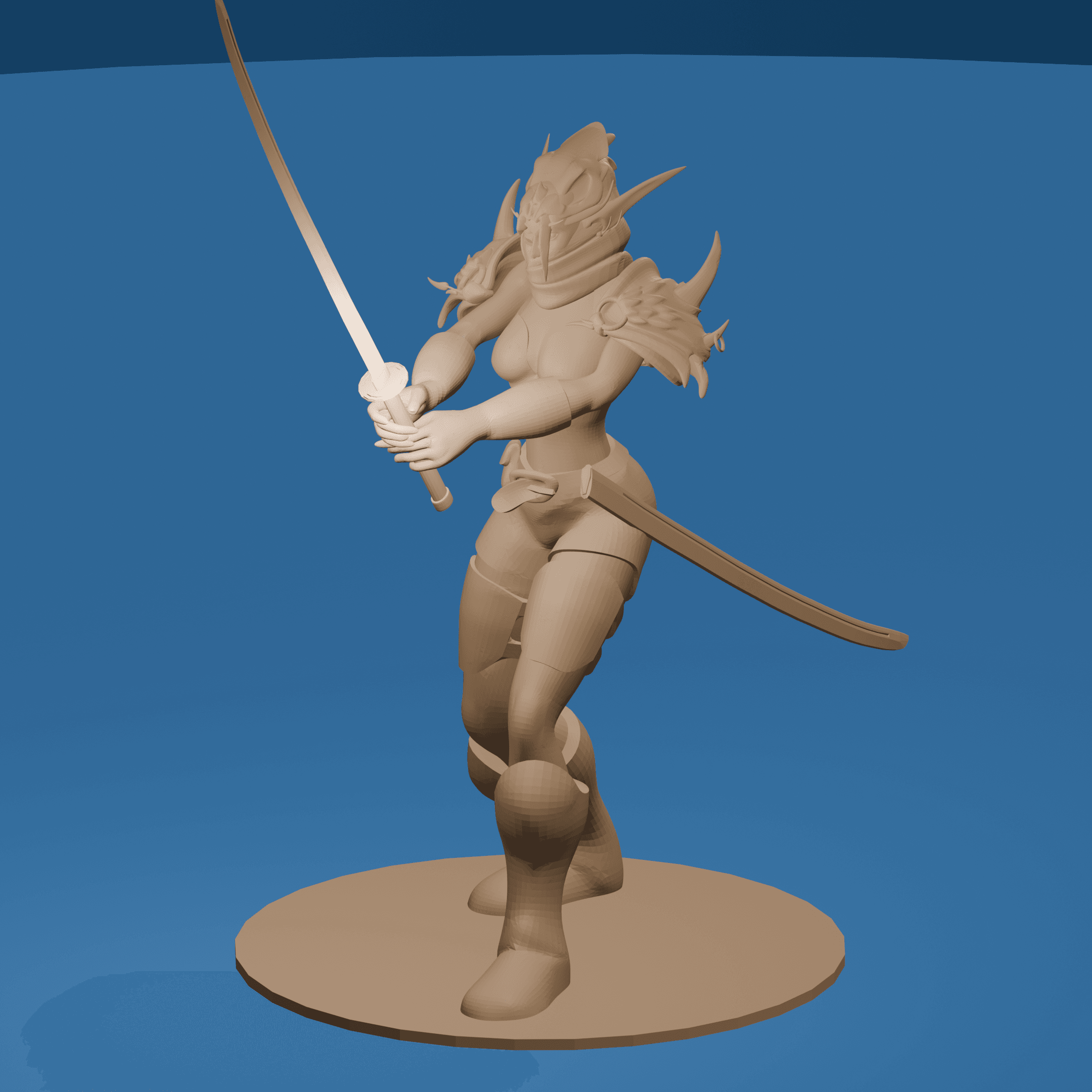 Female Elf Katana Warrior With and Without a Helmet v2.0 3d model