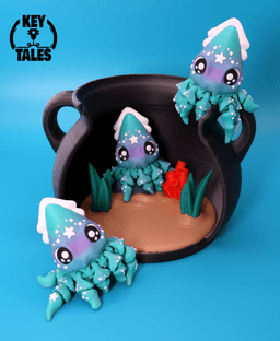 The squid and the amphora! (articulated - keychain - magnet - mini) 3d model