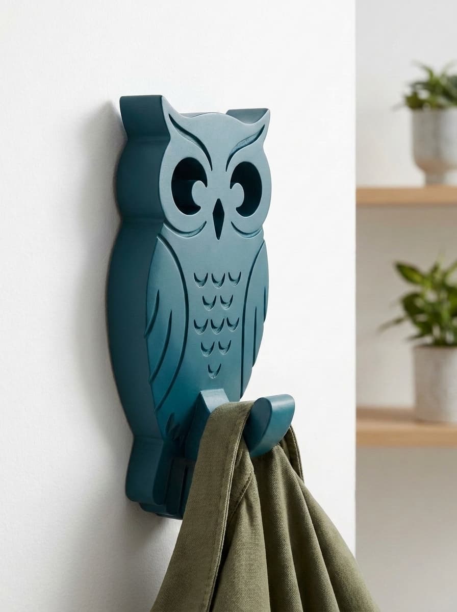 Woodland Owl Wall Hook - Minimalist Bird Coat Hanger STL 3d model