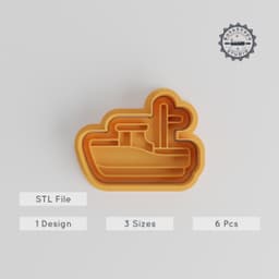 Fisherman Boat Shape Cutter & Stamp Set, Cookie & Fondant Design, 6-Piece, S/M/L Sizes, Nautical Craft & Sea Vessel Theme PRODUCT_3220 3d model