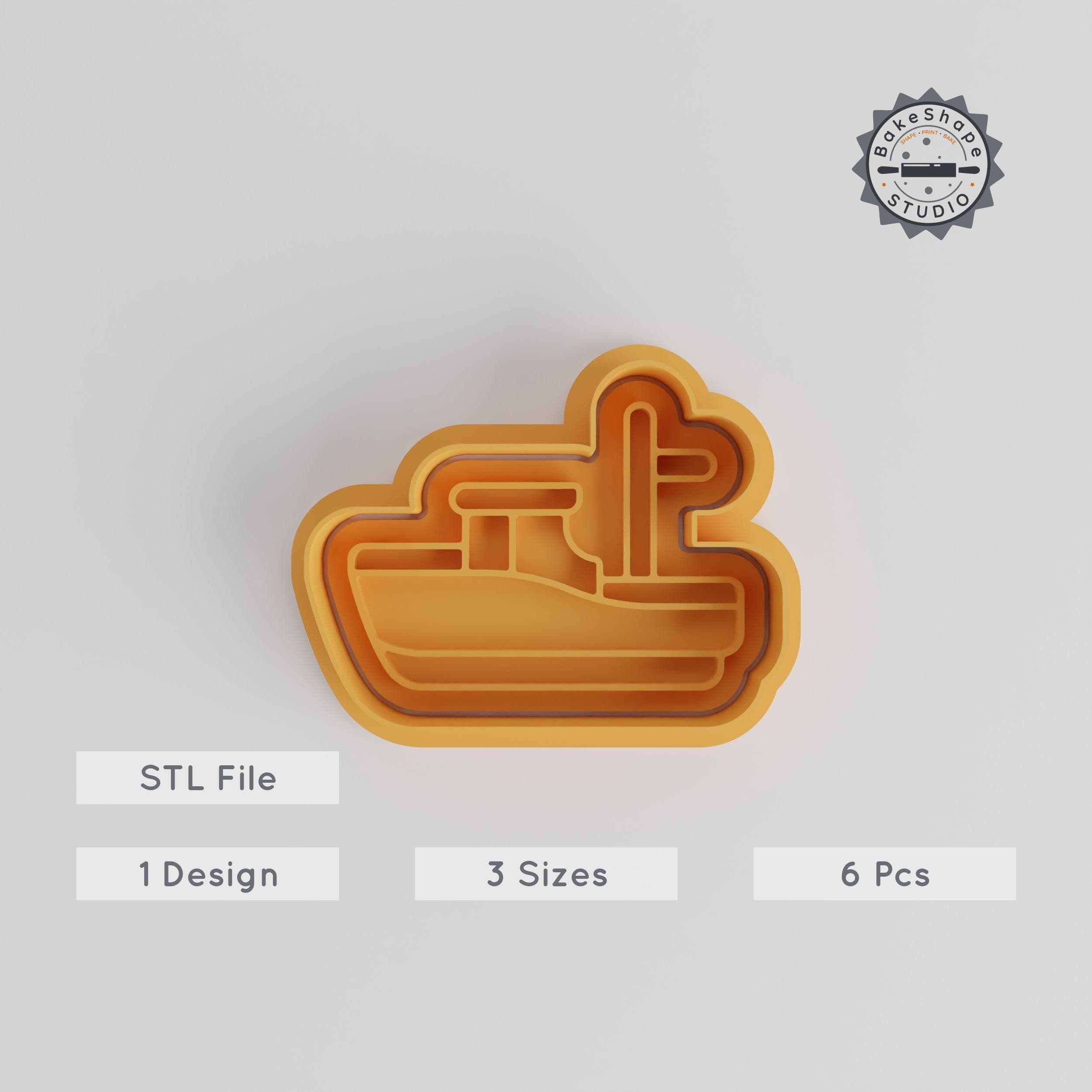 Fisherman Boat Shape Cutter & Stamp Set, Cookie & Fondant Design, 6-Piece, S/M/L Sizes, Nautical Craft & Sea Vessel Theme PRODUCT_3220 3d model