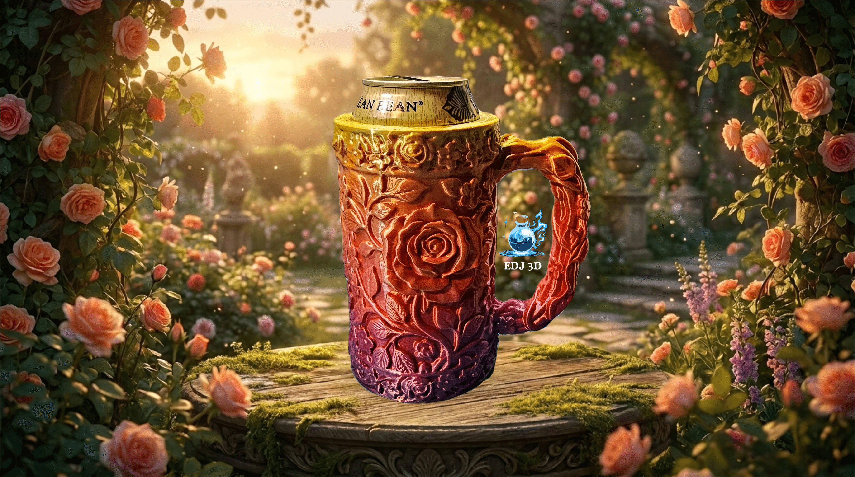 Rose and Forget-Me-Not Floral Tankard Drink Holder Combo 3d model