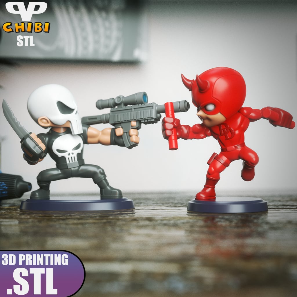 Punisher vs DareDevil Chibi STL for 3D Printing ChibiSTL 3DXM 3d model
