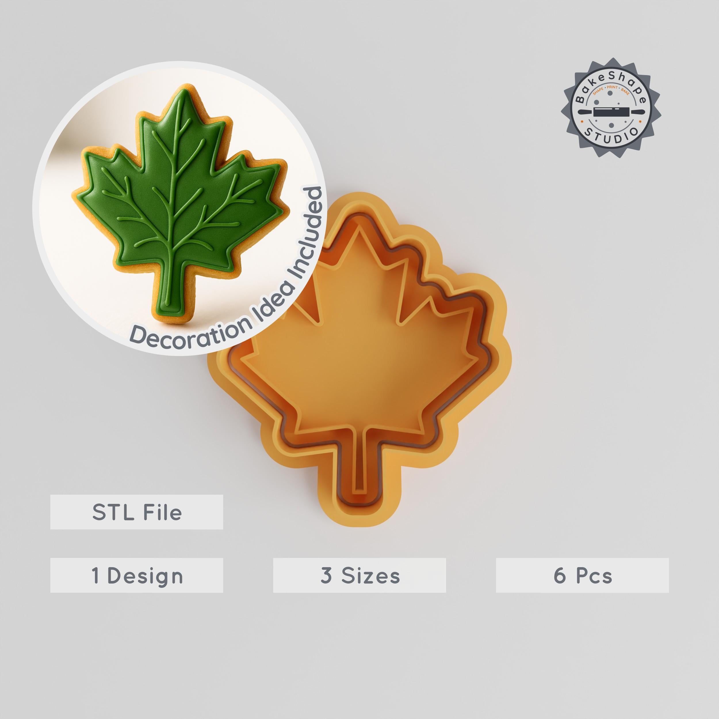 Maple Leaf Shape Cutter & Stamp, Cookie & Fondant, Nature Leaf, 6 Piece Set, Sizes S/M/L PRODUCT_15 3d model