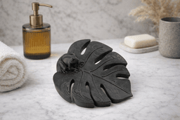 Monstera Leaf Soap Dish with Frog – Black Sculptural Bathroom Decor 3d model